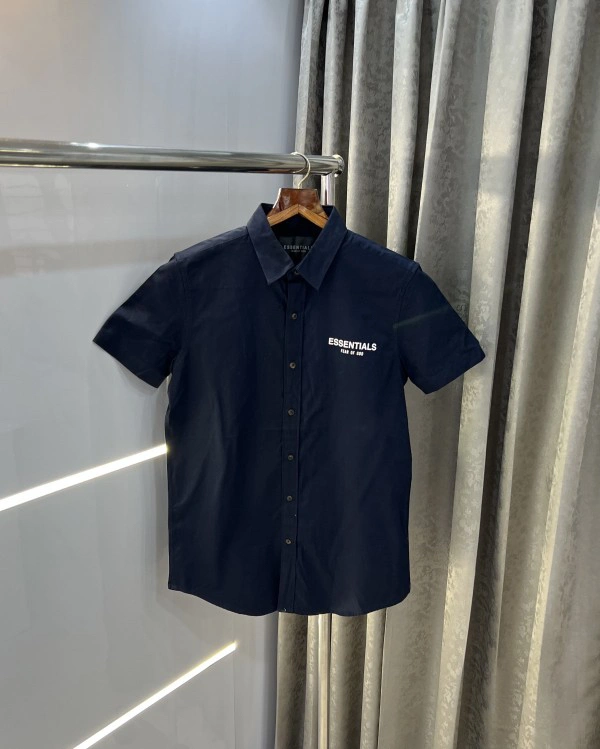 Essentials Fog Navy Blue Back Print Premium Half Shirt - Black, SIZ S -37 M-39 L-41 Xl-43 Xxl-45