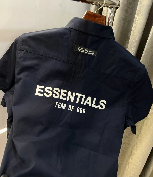 Essentials Fog Navy Blue Back Print Premium Half Shirt - Black, SIZ S -37 M-39 L-41 Xl-43 Xxl-45