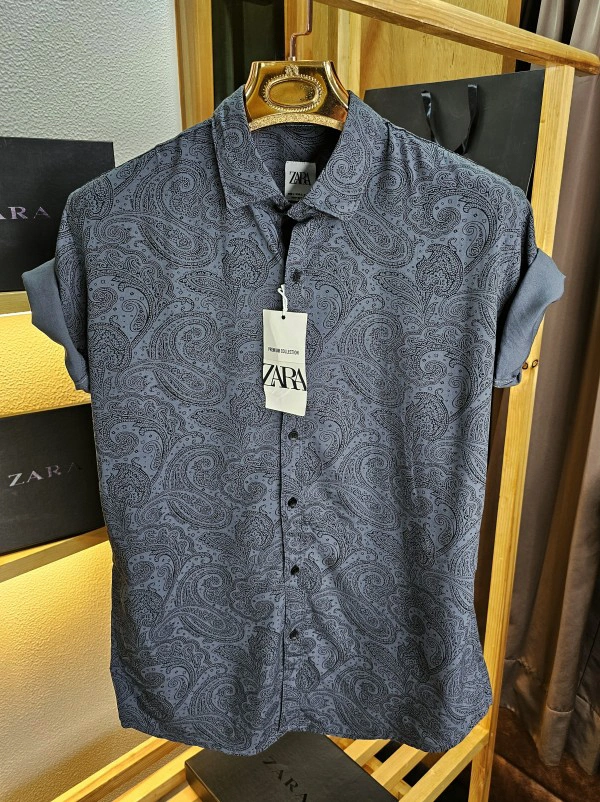 Zar a half sleeve printed shirts dark grey - M64-DG - Gray, 38-40-42-44