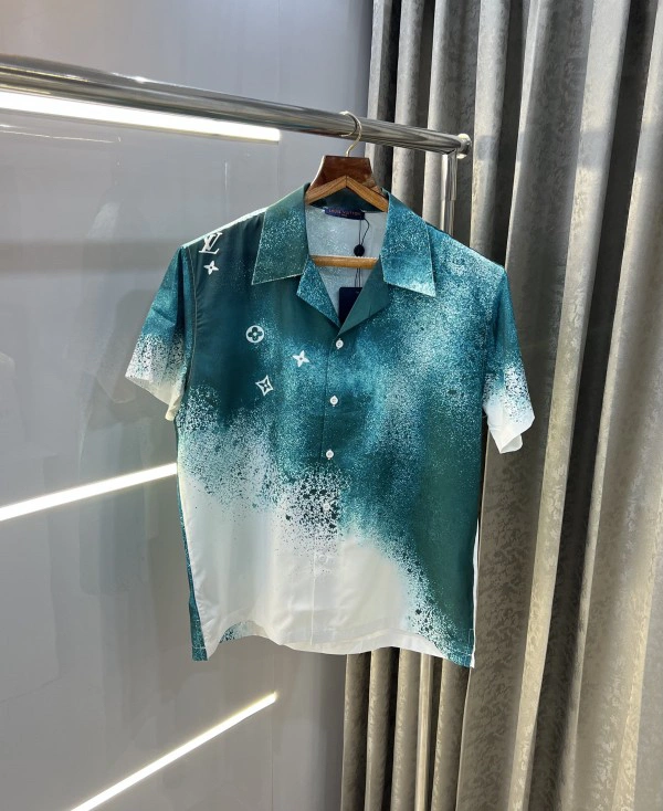 Louis Vuitton White Green Monogram Printed Imported Half Shirt