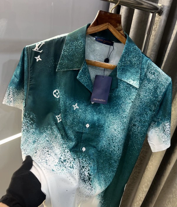 Louis Vuitton White Green Monogram Printed Imported Half Shirt