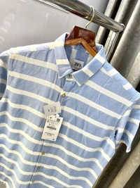 Zara Sky Blue Stripes Linen Premium Half Shirt - SIZ S -36 M-38 L-40 Xl-42 Xxl-44