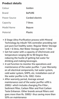 BePURE Water Purifier  - Golden, 7 Ltr