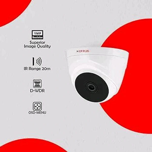 CP PLUS 1MP Full HD IR Dome Camera | 1/4.5'' 1MP PS CMOS Image Sensor| Max 30fps@720P | 3.6 mm Fixed Lens | IR Range of 20 Mtrs - CP-USC-DC10PL2-V2 - 2