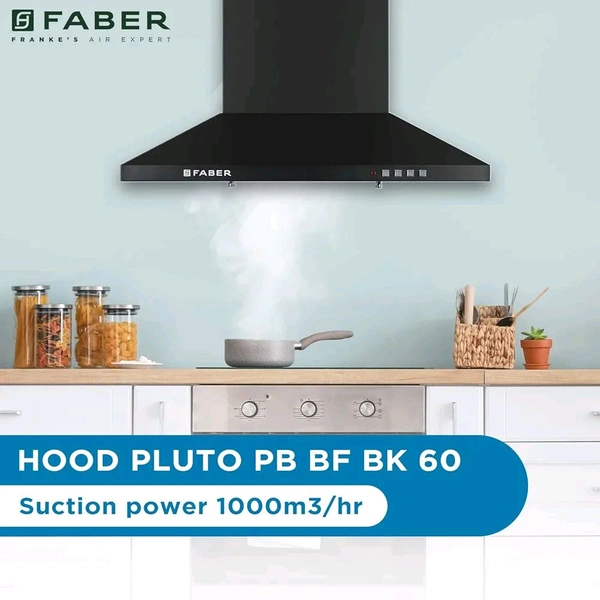 Benthos Enterprises  Faber 60 cm 1000 m³/hr Kitchen Chimney (HOOD PLUTO PB BF BK 60, Baffle Filter, Push Button, Black) - 5, Faber 60 cm 1000 m³/hr Kit.
