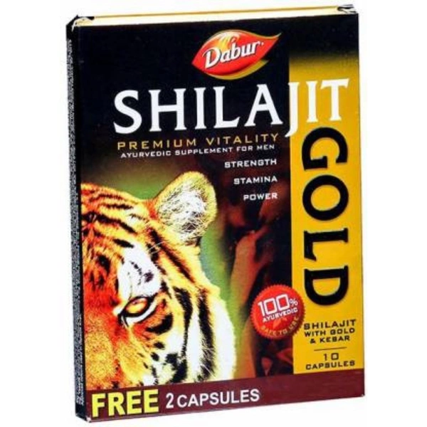 Brand Dabur Shilajit Gold Capsules Ayurvedic Supplement for Men Strength , Stamina and Power | 10 + 2 Free Capsules - 12 Capsules