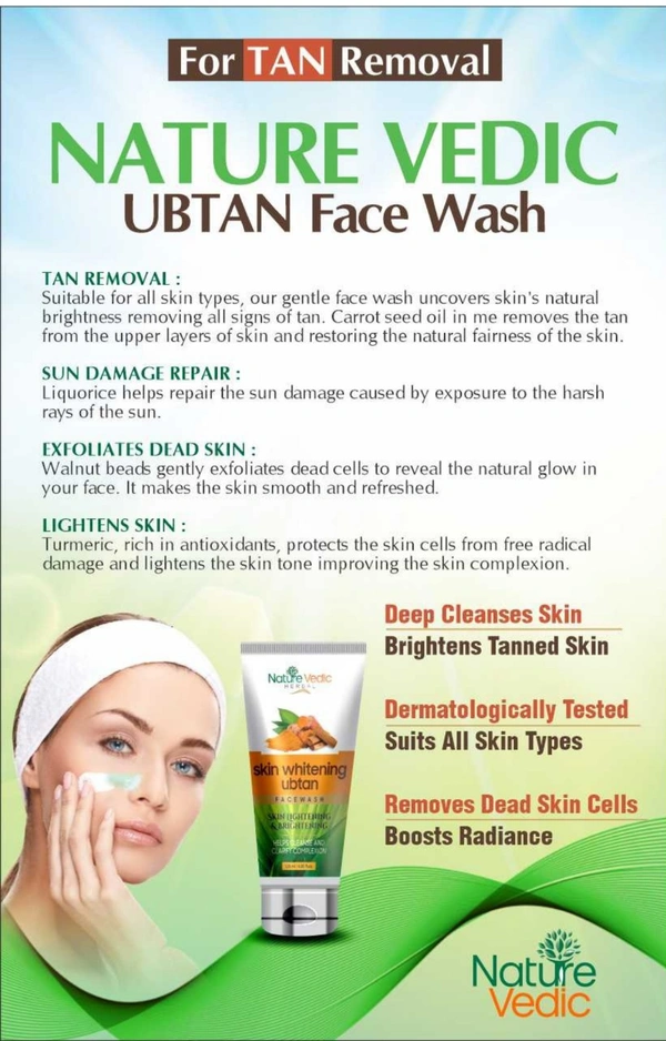Nature Vedic Skin Whitening Ubtan Face wash For Skin Brightening & Lightening FaceWash  - 120 ml