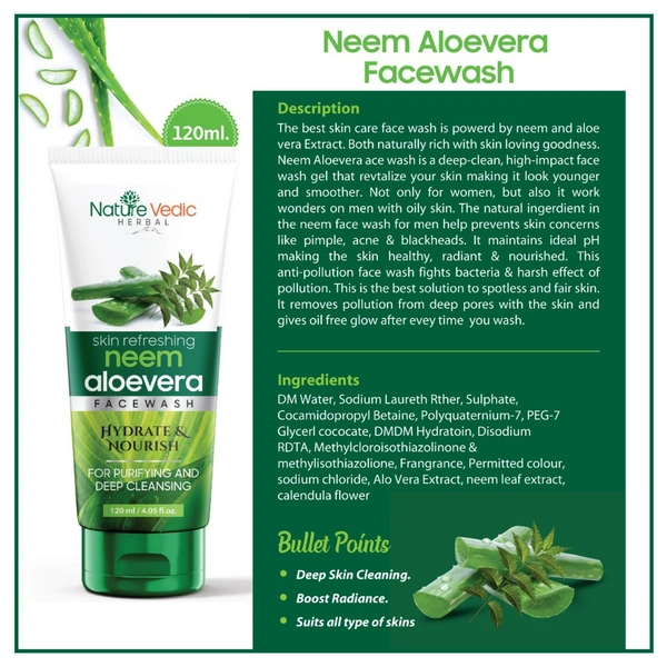 Nature Vedic Neem, Aloe Vera Face wash for Purifying & Deep Cleansing  FaceWash - 120 ml