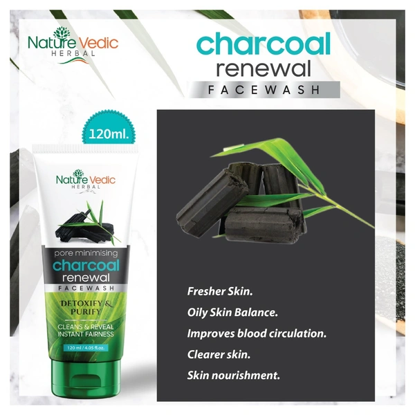 Nature Vedic Charcoal Face wash for Clean & Reveal Instant Fairness (120 ml)  Face Wash  - 120 ml