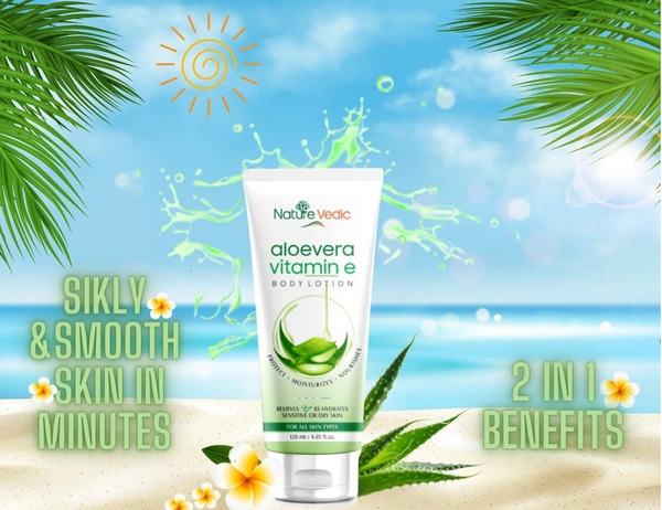 Nature Vedic Aloevera Vitamin - E Moisturizing lotion - Body lotion  | Protect, Moisturizes and Nourishes  - For All Skin types | 120 ml  - 120 ml