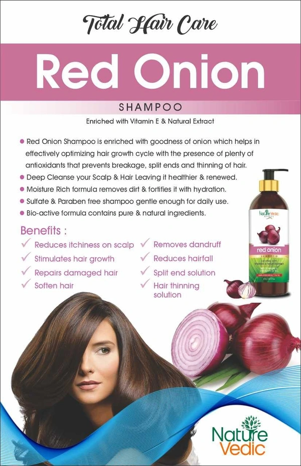 Nature Vedic Red Onion Shampoo for  Dandruff  & Hair fall Control  - 300 ml