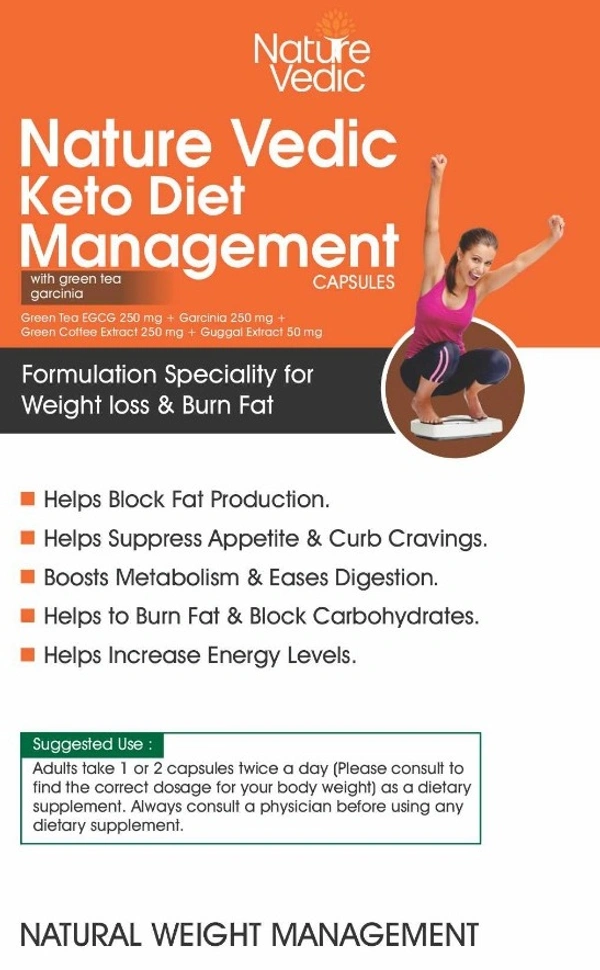 Nature Vedic Keto Diet Weight Management Capsules With Green Tea Garcinia For Weight Loss & Burn Fat | 60 Caps - 60 Capsules