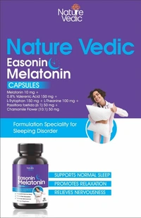 Nature Vedic Easonnin Melatonin Capsules With Valerian Root For Healthy Sleep & Relaxation -Non Habit Formula | 60 Caps - 60 Capsules