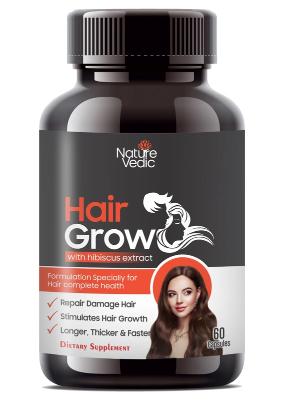 Nature Vedic Hair Grow Capsules with hibiscus extract For Hair Growth  - 60 Capsules