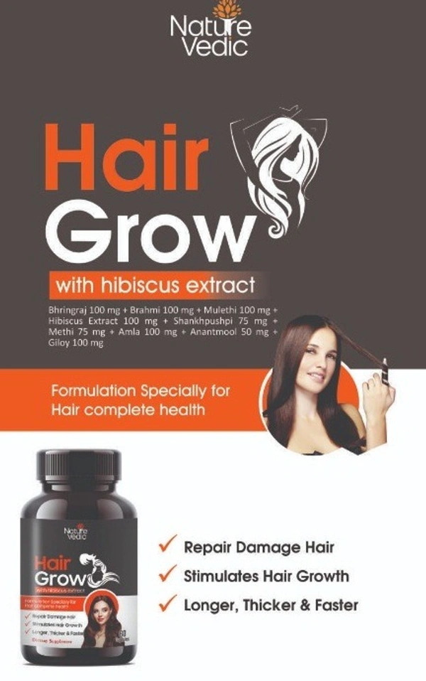 Nature Vedic Hair Grow Capsules with hibiscus extract For Hair Growth  - 60 Capsules