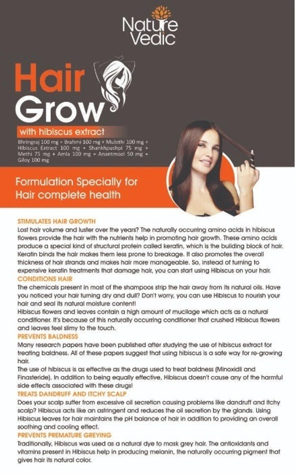 Nature Vedic Hair Grow Capsules with hibiscus extract For Hair Growth  - 60 Capsules