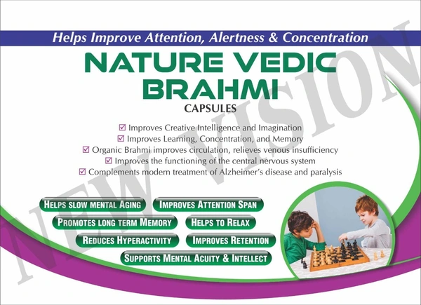 Nature Vedic Brahmi Double Strength Capsules - 475 mg for Memory & Alertness | 30 Caps - 30 Capsules