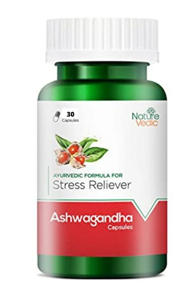 Nature Vedic Ashwagandha (450mg) Double Strength Capsules Ayurvedic Stress Reliever Supplement| 30 Caps - 30 Capsules