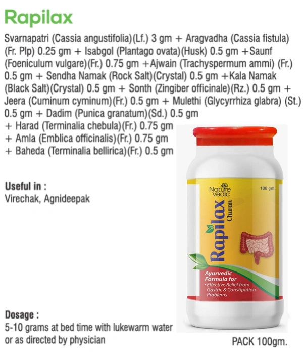 Nature Vedic Rapilax Powder Ayurvedic Formula for Gastric & constipation Problems PACK of 2 (200gm) - 200 gm