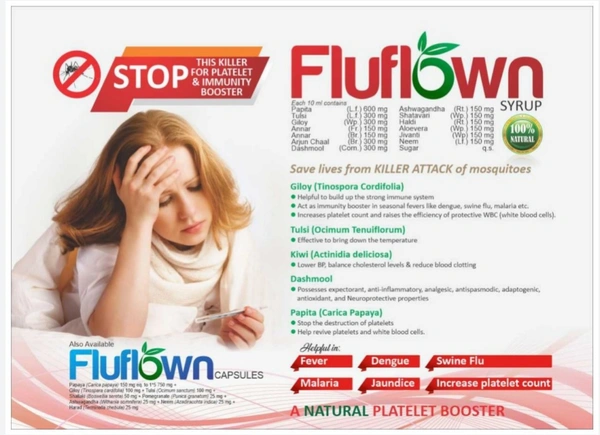 Nature Vedic Fluflown Syrup for All Kind of Fever, Swine Flu, Malaria, Loss of platelets  - 400 ml