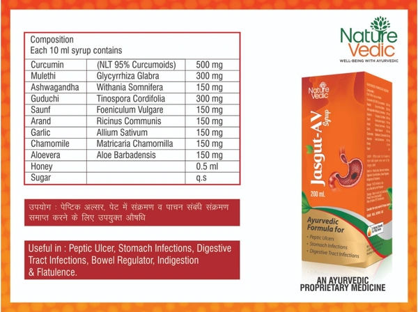 Nature Vedic Jasgut - AV Syrup for Peptic Ulcers & Stomach Infection - 400 ml