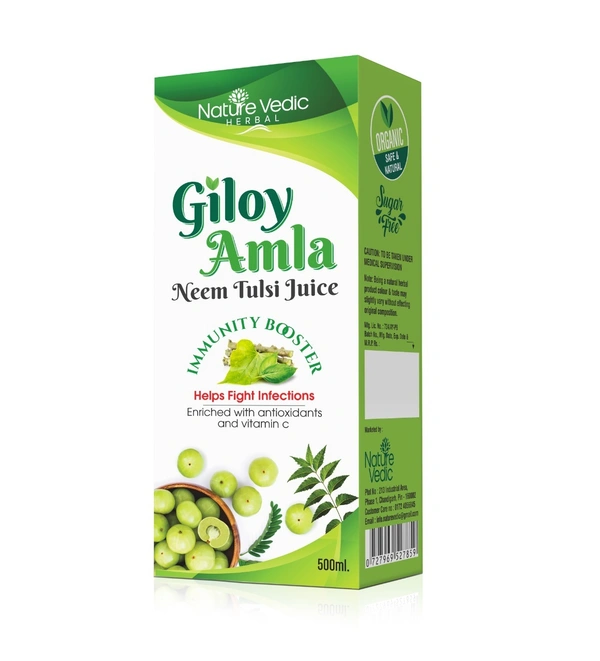 Nature Vedic Herbal Giloy, Amla, Neem, Tulsi Juices Enriched With Antioxidants & Vitamins C For Boost Immunity  - 500 ml