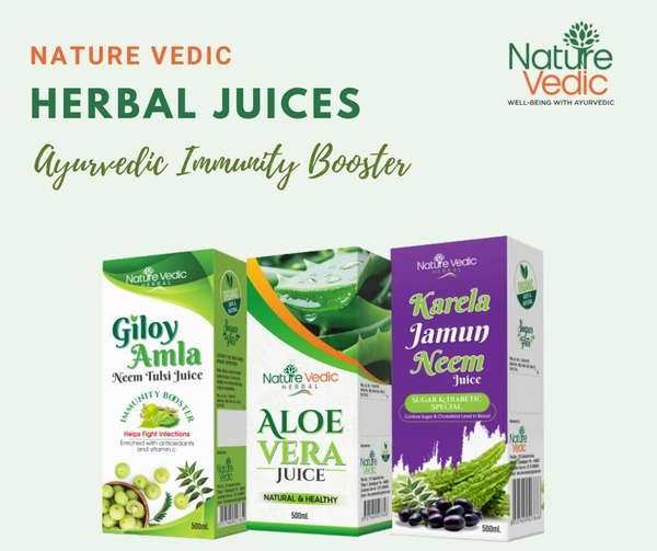 Nature Vedic Herbal Giloy, Amla, Neem, Tulsi Juices Enriched With Antioxidants & Vitamins C For Boost Immunity  - 500 ml