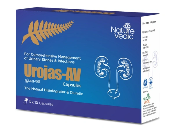 Nature Vedic Urojas - Av Capsules Ayurvedic Formula for Urinary Stones & Infections | 30 Caps - 30 Capsules