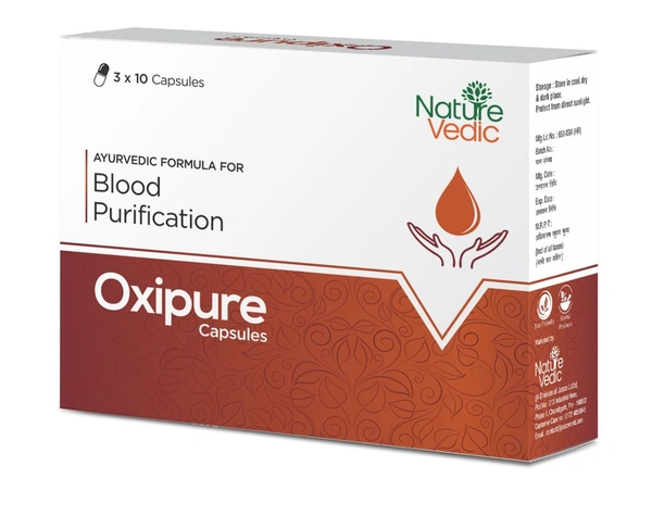Nature Vedic Oxipure Capsules Ayurvedic Blood Purifier For Pimple Free Skin | 30 Caps - 30 Capsules