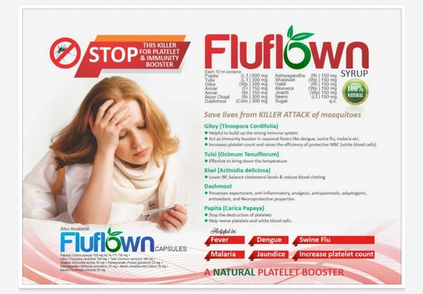 Nature Vedic Fluflown Capsules for All Kind of Fever, Swine Flu, Malaria, Loss of platelets | 30 Caps - 30 Capsules