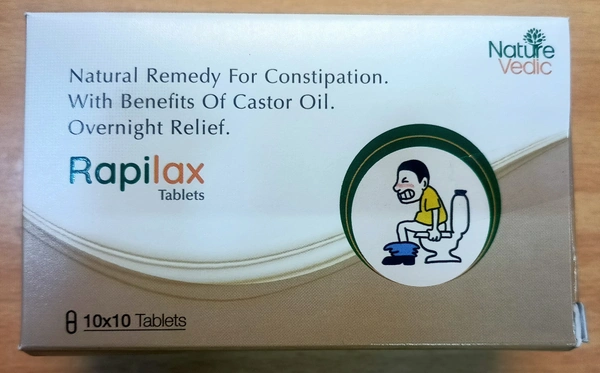 Nature Vedic Rapilax Tablets Ayurvedic Remedy for Constipation With Benefits of Castor Oil for Overnight Relief | 30 Tabs - 30 Tablets