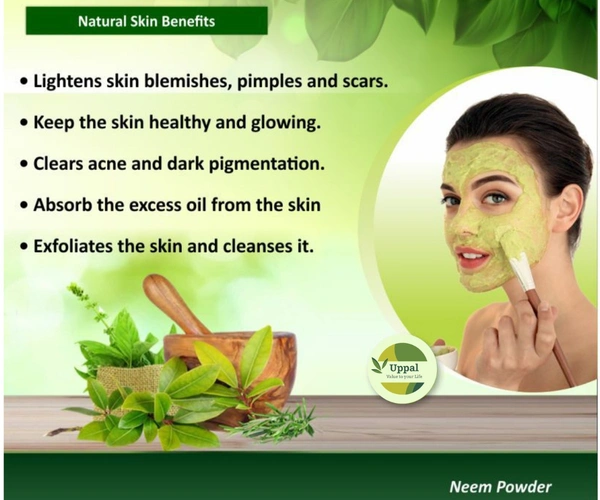 Uppal Natural & Pure Neem Powder for Pimple Free Skin & Natural Black Hair - 100 gm