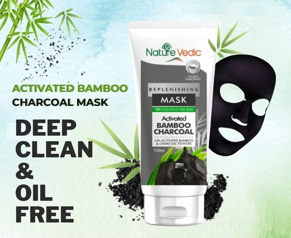 Nature Vedic Charcoal Face Mask with Activated Bamboo & Charcoal Powder for Radiance & Glow | Natural Ingredients  - 100 gm