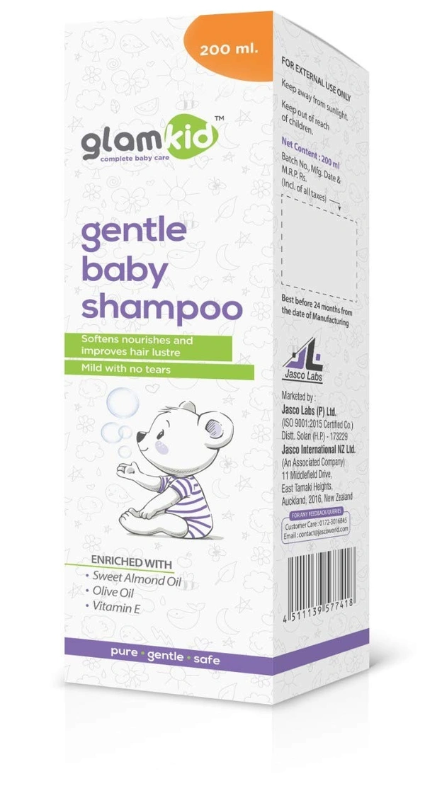 GLAMKID Gentle Baby Shampoo With No Harmful Chemicals & Tear Free Formula-Enriched With Sweet Almond , Olive oil & vitamin E - 200 ml