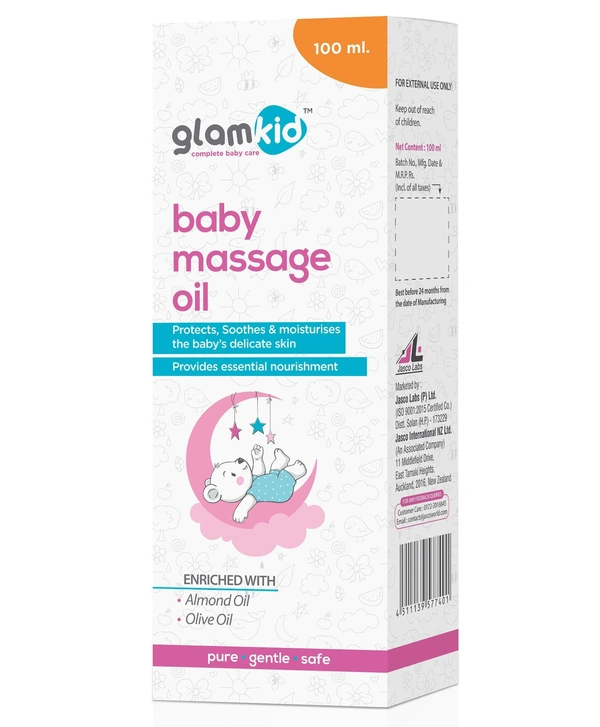 Glamkid Baby Massage Oil Enriched with Almond & Olive Oil for Soft Skin, Daily Growth & Development  - 100 ml