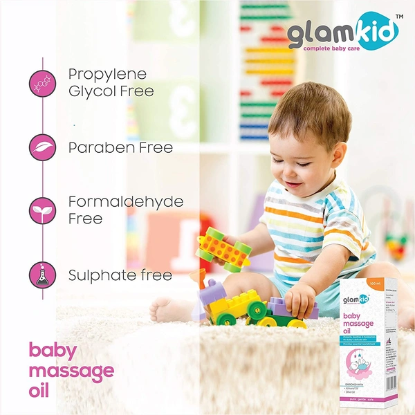 Glamkid Baby Massage Oil Enriched with Almond & Olive Oil for Soft Skin, Daily Growth & Development  - 100 ml
