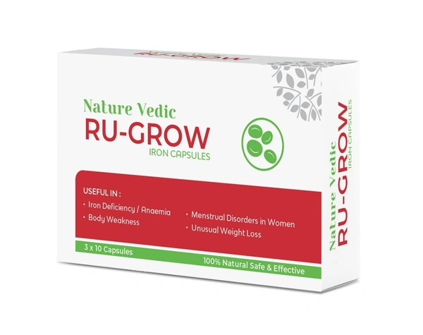 Nature Vedic RU-Grow Iron Capsules for Anemia & Body Weakness  - 30 Capsules