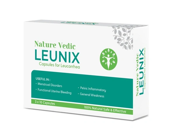 Nature Vedic Leunix Ayurvedic Capsules for Menstrual Disorders, Uterine Bleeding & Leucorrhoea - 30 Capsules
