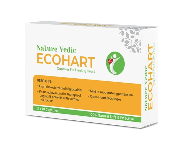 Nature Vedic Ecohart Ayurvedic Capsules for Healthy Heart & Hypertension - 30 Capsules