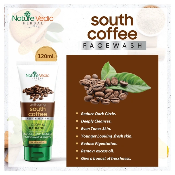 Nature Vedic Arabica Coffee Mask (100 g) + Arabica Coffee Scrub (100g) + South Coffee Face wash (120 ml) for Brightening, Exfoliating & Glow | Face Care Combo