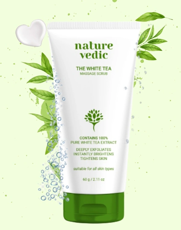 Nature Vedic White Tea Scrub for Deeply Exfoliates , Instant Brightens & Tightens Skin - 60  gm