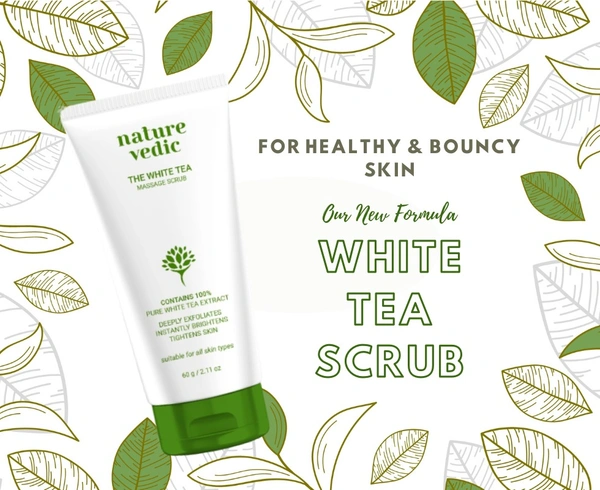 Nature Vedic White Tea Scrub for Deeply Exfoliates , Instant Brightens & Tightens Skin - 60  gm