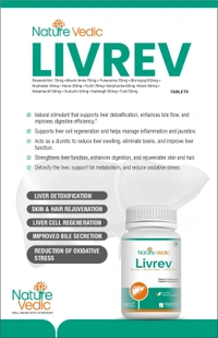 "Nature Vedic Livrev Effective for Liver Health, Peptic Ulcer & Activation of Enzymes. Its enriched with 13 effective Ayurvedic Herbs.  100 % Safe  Ayush Approved GMP Certified"