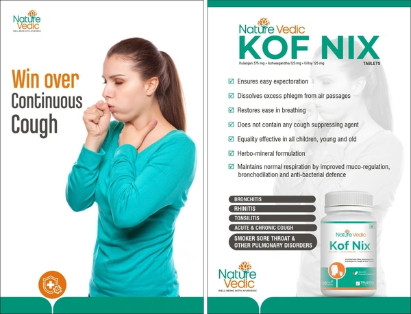 "Nature Vedic Kof Nix Effective for Cough, Sore Throat, Allergic Rhinitis & Sinusitis related problems. Its enriched with 3 effective Ayurvedic Herbs.  100 % Safe  Ayush Approved GMP Certified"