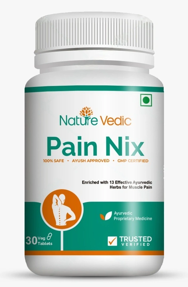 Nature Vedic Pain Nix Effective for Muscle Pain & Osteoporosis related problems. All type of VATA Diseases. Its enriched with 13 effective Ayurvedic Herbs.  100 % Safe  Ayush Approved GMP Certified