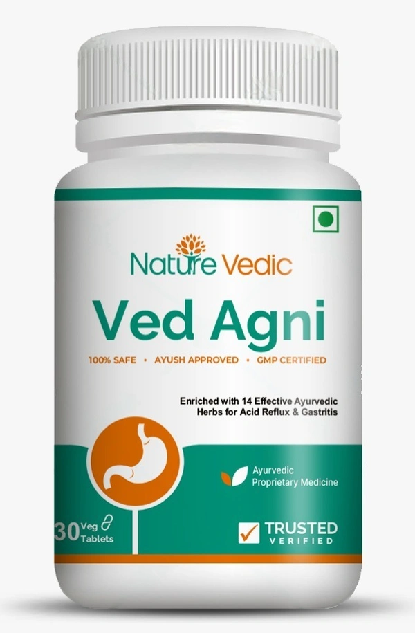 "Nature Vedic Ved Agni Effective for Acid Reflux, Gastritis & Heartburn related problems. Its enriched with 14 effective Ayurvedic Herbs.  100 % Safe  Ayush Approved GMP Certified"