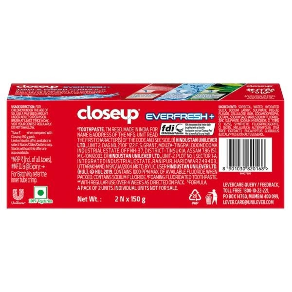 Closeup Everfresh+ Red Hot Gel Toothpaste 150 g (Pack of 2)