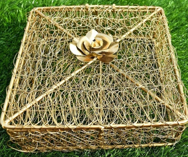 Iron Wire Mass Basket Gold Plating - Glod Plating, 6x6x3"