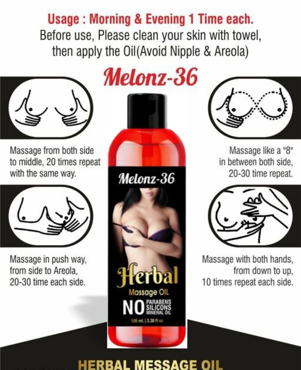Melonz Breast enlargment oil (Herbal Massage oil) - 100ml, Black