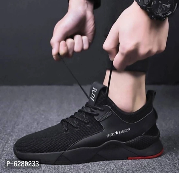 Black Solid Running Shoes For Men - Black, 5
